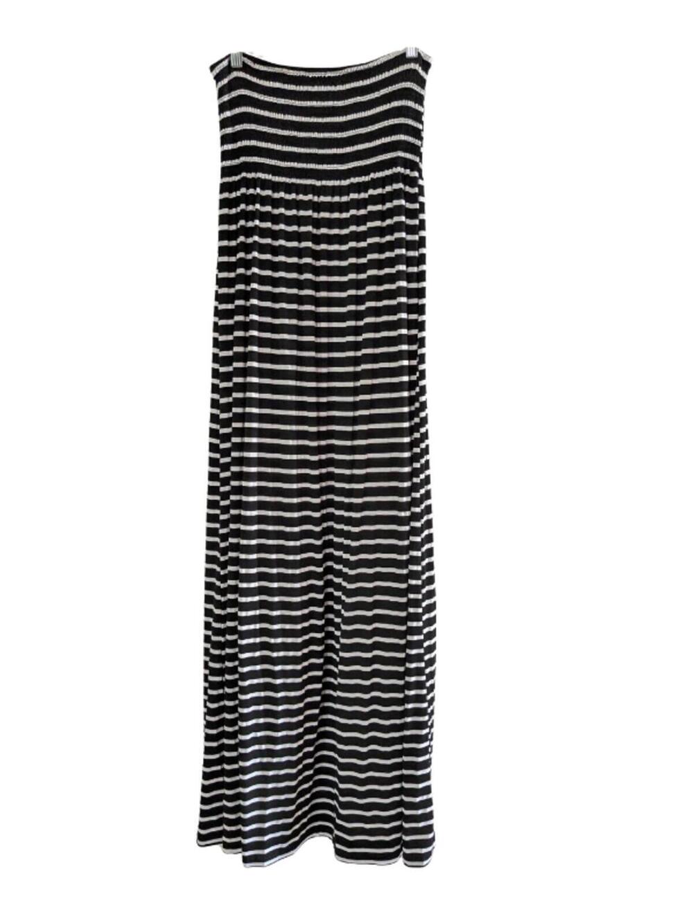 Exist Women's Striped Maxi Dress, Black White, Large, Smocked Top, Jersey Knit